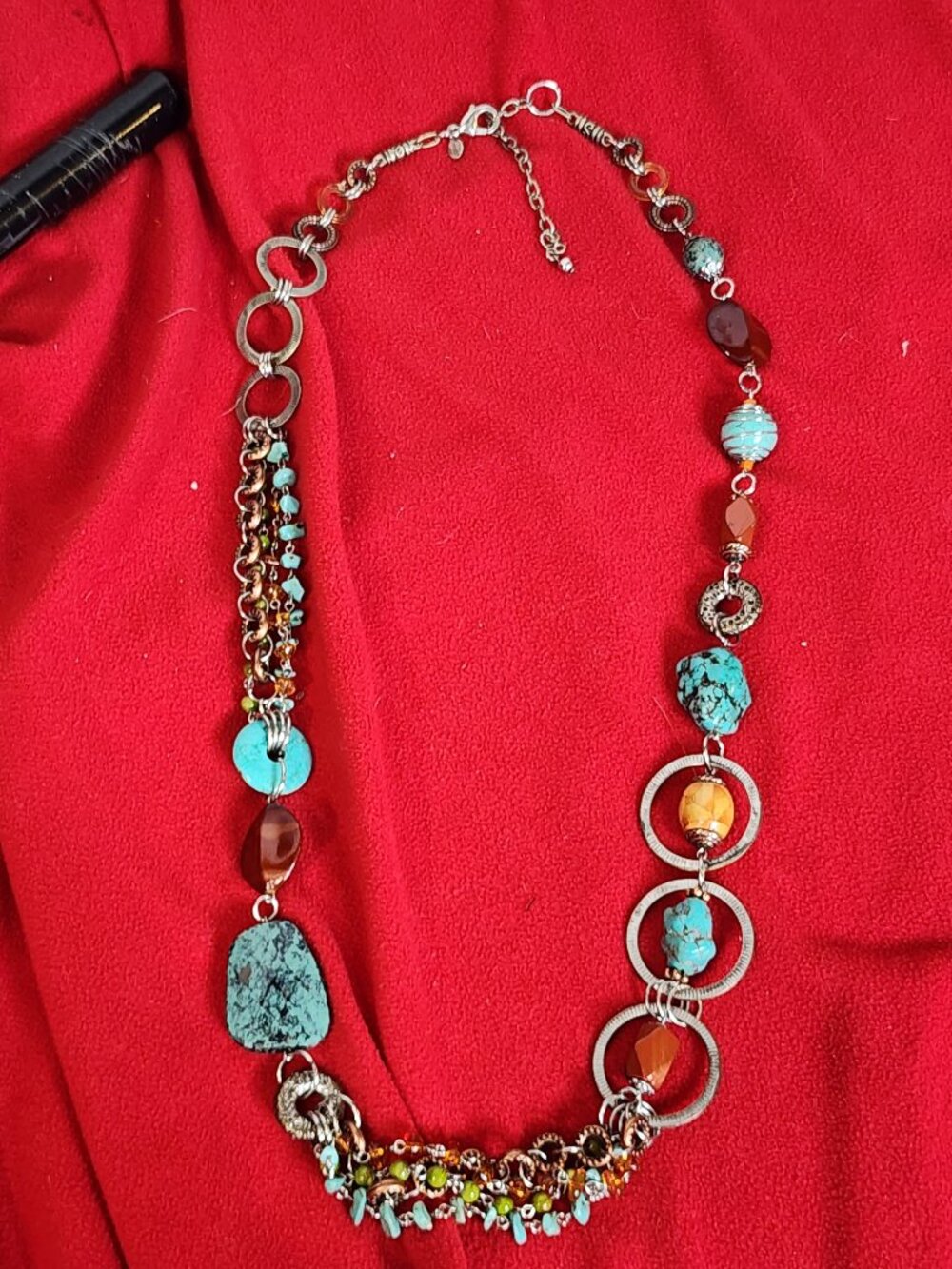 Chico's Multi Stone Multi Metal Circles 36" w/Extender Turquoise Copper Necklace - Picture 13 of 16